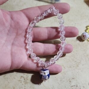 Crystal Beaded Bracelet with Blue and White Charm